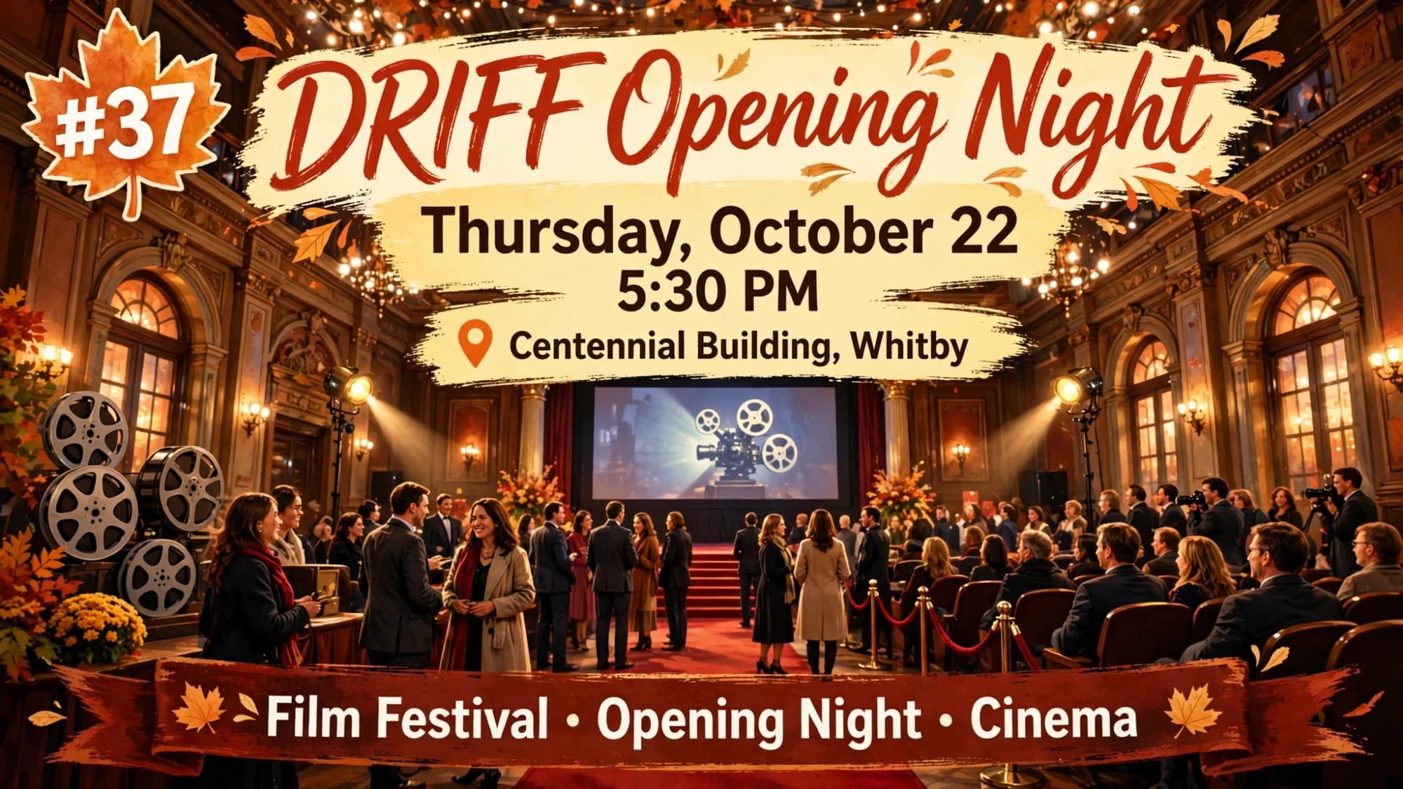 DRIFF Opening Night poster: a film festival audience in a heritage hall